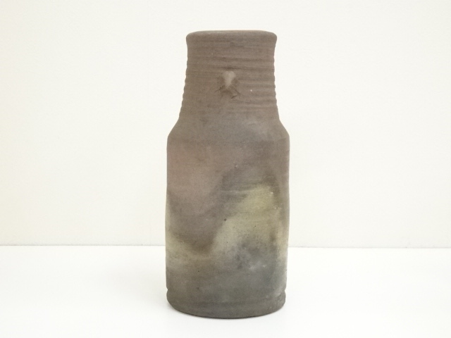  備前焼　藤原雄造　耳付花入（共箱）